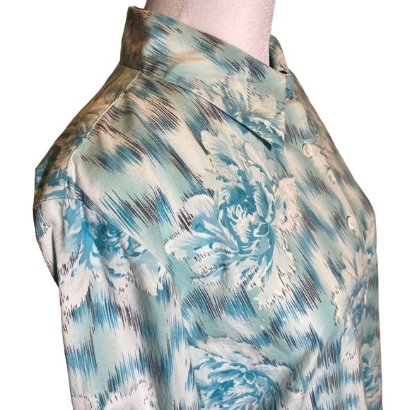 David Brooks women's size 12 long sleeve blue white floral button-up shirt - Picture 3 of 9